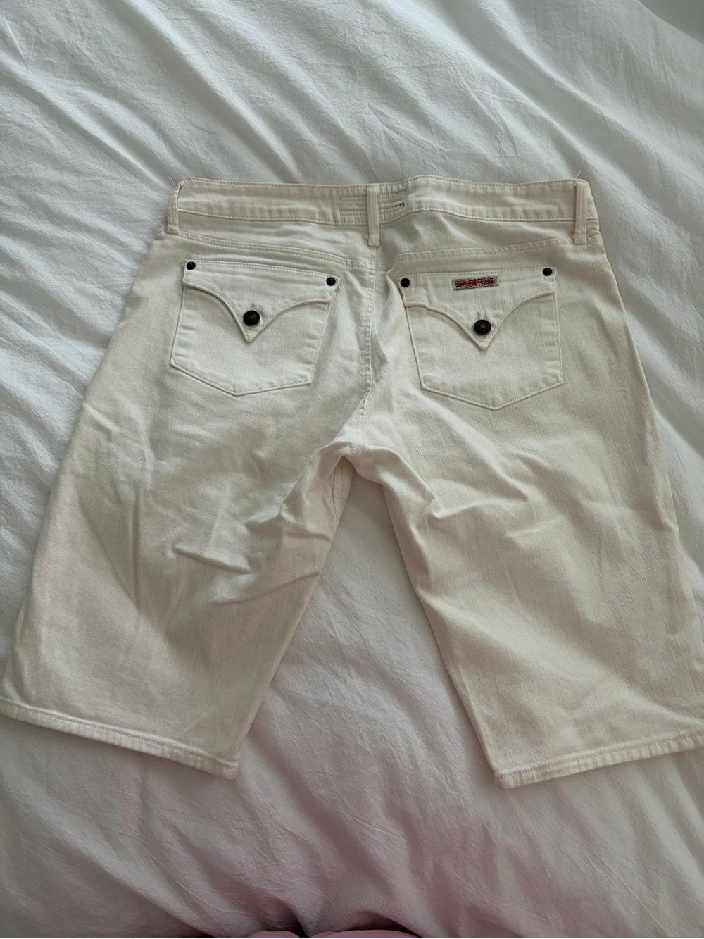 Women’s Cream Denim Shorts with Button-Back Pockets